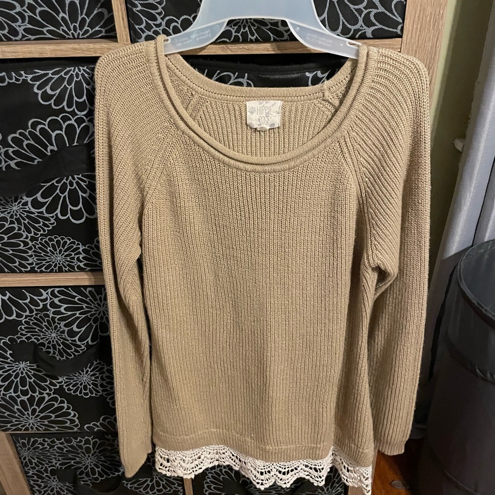Sweater with white lace trim